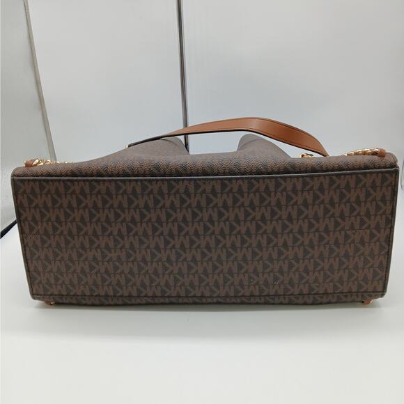 Michael Kors Large Mina Signature Logo Chain Shoulder Bag Handbag Teacher Brown - Picture 8 of 11